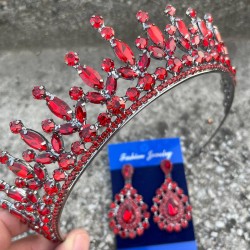 İvanna Kırmızı Gelin Kına Tacı Özel Gün Aksesuar Kadın Taç Ve Damla Mekik Küpe Takımı-IVANA-24 İvanna Kırmızı Gelin Kına Tacı Özel Gün Aksesuar Kadın Taç Ve Damla Mekik Küpe Takımı-IVANA-24