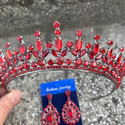 İvanna Kırmızı Gelin Kına Tacı Özel Gün Aksesuar Kadın Taç Ve Damla Mekik Küpe Takımı-IVANA-24 İvanna Kırmızı Gelin Kına Tacı Özel Gün Aksesuar Kadın Taç Ve Damla Mekik Küpe Takımı-IVANA-24
