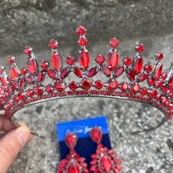 İvanna Kırmızı Gelin Kına Tacı Özel Gün Aksesuar Kadın Taç Ve Geniş Mekik Küpe Takımı-IVANA-25 İvanna Kırmızı Gelin Kına Tacı Özel Gün Aksesuar Kadın Taç Ve Geniş Mekik Küpe Takımı-IVANA-25