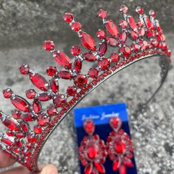 İvanna Kırmızı Gelin Kına Tacı Özel Gün Aksesuar Kadın Taç Ve Üç Mekik Küpe Takımı-IVANA-26 İvanna Kırmızı Gelin Kına Tacı Özel Gün Aksesuar Kadın Taç Ve Üç Mekik Küpe Takımı-IVANA-26