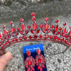 İvanna Kırmızı Gelin Kına Tacı Özel Gün Aksesuar Kadın Taç Ve Üç Mekik Küpe Takımı-IVANA-26 İvanna Kırmızı Gelin Kına Tacı Özel Gün Aksesuar Kadın Taç Ve Üç Mekik Küpe Takımı-IVANA-26