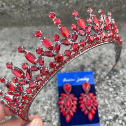 İvanna Kırmızı Gelin Kına Tacı Özel Gün Aksesuar Kadın Taç Ve İnce Mekik Küpe Takımı-IVANA-27 İvanna Kırmızı Gelin Kına Tacı Özel Gün Aksesuar Kadın Taç Ve İnce Mekik Küpe Takımı-IVANA-27