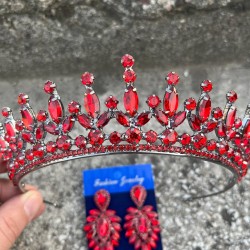 İvanna Kırmızı Gelin Kına Tacı Özel Gün Aksesuar Kadın Taç Ve İnce Mekik Küpe Takımı-IVANA-27 İvanna Kırmızı Gelin Kına Tacı Özel Gün Aksesuar Kadın Taç Ve İnce Mekik Küpe Takımı-IVANA-27