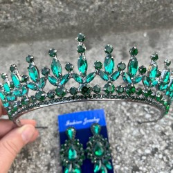 İvanna Yeşil Gelin Kına Tacı Özel Gün Aksesuar Kadın Taç Ve Üç Mekik Küpe Takımı-IVANA-28 İvanna Yeşil Gelin Kına Tacı Özel Gün Aksesuar Kadın Taç Ve Üç Mekik Küpe Takımı-IVANA-28