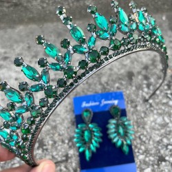 İvanna Yeşil Gelin Kına Tacı Özel Gün Aksesuar Kadın Taç Ve İnce Mekik Küpe Takımı-IVANA-29 İvanna Yeşil Gelin Kına Tacı Özel Gün Aksesuar Kadın Taç Ve İnce Mekik Küpe Takımı-IVANA-29