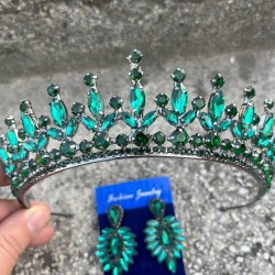 İvanna Yeşil Gelin Kına Tacı Özel Gün Aksesuar Kadın Taç Ve İnce Mekik Küpe Takımı-IVANA-29 İvanna Yeşil Gelin Kına Tacı Özel Gün Aksesuar Kadın Taç Ve İnce Mekik Küpe Takımı-IVANA-29