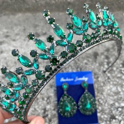 İvanna Yeşil Gelin Kına Tacı Özel Gün Aksesuar Kadın Taç Ve Damla Mekik Küpe Takımı-IVANA-30 İvanna Yeşil Gelin Kına Tacı Özel Gün Aksesuar Kadın Taç Ve Damla Mekik Küpe Takımı-IVANA-30