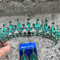İvanna Yeşil Gelin Kına Tacı Özel Gün Aksesuar Kadın Taç Ve Damla Mekik Küpe Takımı-IVANA-30 İvanna Yeşil Gelin Kına Tacı Özel Gün Aksesuar Kadın Taç Ve Damla Mekik Küpe Takımı-IVANA-30