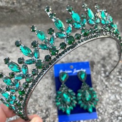 İvanna Yeşil Gelin Kına Tacı Özel Gün Aksesuar Kadın Taç Ve Geniş Mekik Küpe Takımı-IVANA-31 İvanna Yeşil Gelin Kına Tacı Özel Gün Aksesuar Kadın Taç Ve Geniş Mekik Küpe Takımı-IVANA-31