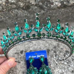 İvanna Yeşil Gelin Kına Tacı Özel Gün Aksesuar Kadın Taç Ve Geniş Mekik Küpe Takımı-IVANA-31 İvanna Yeşil Gelin Kına Tacı Özel Gün Aksesuar Kadın Taç Ve Geniş Mekik Küpe Takımı-IVANA-31