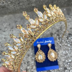 İvanna Gold Gelin Kına Tacı Özel Gün Aksesuar Kadın Taç Ve Damla Mekik Küpe Takımı-IVANA-32 İvanna Gold Gelin Kına Tacı Özel Gün Aksesuar Kadın Taç Ve Damla Mekik Küpe Takımı-IVANA-32