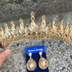 İvanna Gold Gelin Kına Tacı Özel Gün Aksesuar Kadın Taç Ve Damla Mekik Küpe Takımı-IVANA-32 İvanna Gold Gelin Kına Tacı Özel Gün Aksesuar Kadın Taç Ve Damla Mekik Küpe Takımı-IVANA-32