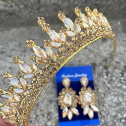 İvanna Gold Gelin Kına Tacı Özel Gün Aksesuar Kadın Taç Ve Üç Mekik Küpe Takımı-IVANA-33 İvanna Gold Gelin Kına Tacı Özel Gün Aksesuar Kadın Taç Ve Üç Mekik Küpe Takımı-IVANA-33