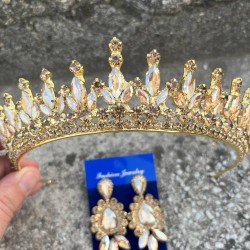 İvanna Gold Gelin Kına Tacı Özel Gün Aksesuar Kadın Taç Ve Üç Mekik Küpe Takımı-IVANA-33 İvanna Gold Gelin Kına Tacı Özel Gün Aksesuar Kadın Taç Ve Üç Mekik Küpe Takımı-IVANA-33