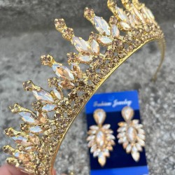 İvanna Gold Gelin Kına Tacı Özel Gün Aksesuar Kadın Taç Ve İnce Mekik Küpe Takımı-IVANA-34 İvanna Gold Gelin Kına Tacı Özel Gün Aksesuar Kadın Taç Ve İnce Mekik Küpe Takımı-IVANA-34