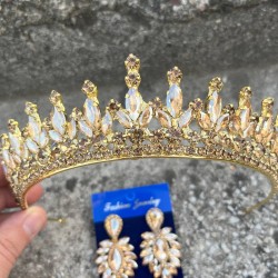 İvanna Gold Gelin Kına Tacı Özel Gün Aksesuar Kadın Taç Ve İnce Mekik Küpe Takımı-IVANA-34 İvanna Gold Gelin Kına Tacı Özel Gün Aksesuar Kadın Taç Ve İnce Mekik Küpe Takımı-IVANA-34