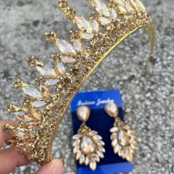 İvanna Gold Gelin Kına Tacı Özel Gün Aksesuar Kadın Taç Ve Geniş Mekik Küpe Takımı-IVANA-35 İvanna Gold Gelin Kına Tacı Özel Gün Aksesuar Kadın Taç Ve Geniş Mekik Küpe Takımı-IVANA-35