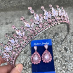 İvanna Pembe Gelin Kına Tacı Özel Gün Aksesuar Kadın Taç Ve Damla Mekik Küpe Takımı-IVANA-8 İvanna Pembe Gelin Kına Tacı Özel Gün Aksesuar Kadın Taç Ve Damla Mekik Küpe Takımı-IVANA-8