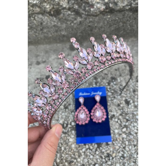 İvanna Pembe Gelin Kına Tacı Özel Gün Aksesuar Kadın Taç Ve Damla Mekik Küpe Takımı-IVANA-8 İvanna Pembe Gelin Kına Tacı Özel Gün Aksesuar Kadın Taç Ve Damla Mekik Küpe Takımı-IVANA-8