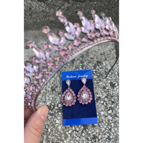 İvanna Pembe Gelin Kına Tacı Özel Gün Aksesuar Kadın Taç Ve Damla Mekik Küpe Takımı-IVANA-8 İvanna Pembe Gelin Kına Tacı Özel Gün Aksesuar Kadın Taç Ve Damla Mekik Küpe Takımı-IVANA-8