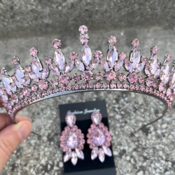 İvanna Pembe Gelin Kına Tacı Özel Gün Aksesuar Kadın Taç Ve Üç Mekik Küpe Takımı-IVANA-9 İvanna Pembe Gelin Kına Tacı Özel Gün Aksesuar Kadın Taç Ve Üç Mekik Küpe Takımı-IVANA-9