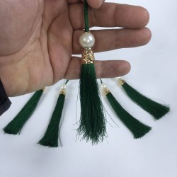 Koyu Yeşil Gold Kapaklı İncili Püskül 1 Adet Boy 12 Cm-KAPPUSKUL-10