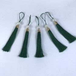 Koyu Yeşil Gold Kapaklı İncili Püskül 1 Adet Boy 12 Cm-KAPPUSKUL-10