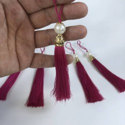 Fuşya Gold Kapaklı İncili Püskül 1 Adet Boy 12 Cm-KAPPUSKUL-12