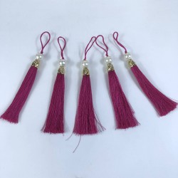 Fuşya Gold Kapaklı İncili Püskül 1 Adet Boy 12 Cm-KAPPUSKUL-12