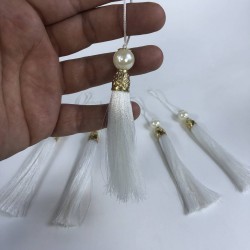 Beyaz Gold Kapaklı İncili Püskül 1 Adet Boy 12 Cm-KAPPUSKUL-15