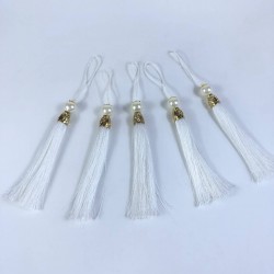 Beyaz Gold Kapaklı İncili Püskül 1 Adet Boy 12 Cm-KAPPUSKUL-15