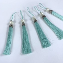 Su Yeşili Gümüş Kapaklı İncili Püskül 1 Adet Boy 12 Cm-KAPPUSKUL-18