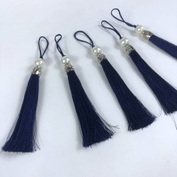 Lacivert Gümüş Kapaklı İncili Püskül 1 Adet Boy 12 Cm-KAPPUSKUL-19