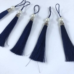 Lacivert Gümüş Kapaklı İncili Püskül 1 Adet Boy 12 Cm-KAPPUSKUL-19