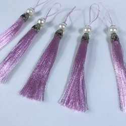 Pembe Gümüş Kapaklı İncili Püskül 1 Adet Boy 12 Cm-KAPPUSKUL-21