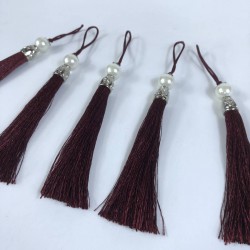 Bordo Gümüş Kapaklı İncili Püskül 1 Adet Boy 12 Cm-KAPPUSKUL-22