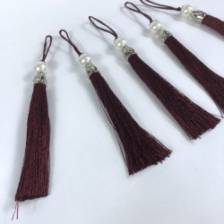 Bordo Gümüş Kapaklı İncili Püskül 1 Adet Boy 12 Cm-KAPPUSKUL-22