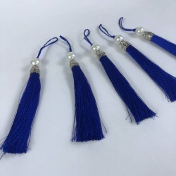 Saks Mavi Gümüş Kapaklı İncili Püskül 1 Adet Boy 12 Cm-KAPPUSKUL-23