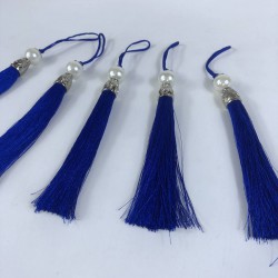 Saks Mavi Gümüş Kapaklı İncili Püskül 1 Adet Boy 12 Cm-KAPPUSKUL-23