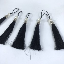 Siyah Gümüş Kapaklı İncili Püskül 1 Adet Boy 12 Cm-KAPPUSKUL-24