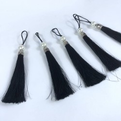 Siyah Gümüş Kapaklı İncili Püskül 1 Adet Boy 12 Cm-KAPPUSKUL-24