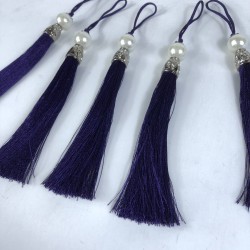 Mor Gümüş Kapaklı İncili Püskül 1 Adet Boy 12 Cm-KAPPUSKUL-25