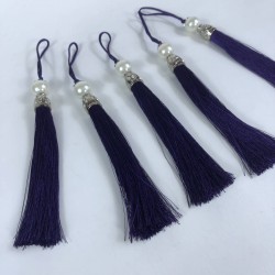 Mor Gümüş Kapaklı İncili Püskül 1 Adet Boy 12 Cm-KAPPUSKUL-25