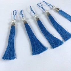 Turkuaz Gümüş Kapaklı İncili Püskül 1 Adet Boy 12 Cm-KAPPUSKUL-27