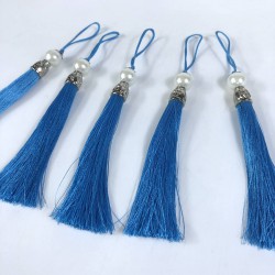 Turkuaz Gümüş Kapaklı İncili Püskül 1 Adet Boy 12 Cm-KAPPUSKUL-27