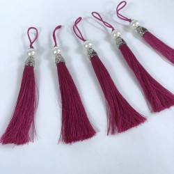 Fuşya Gümüş Kapaklı İncili Püskül 1 Adet Boy 12 Cm-KAPPUSKUL-28