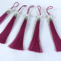 Fuşya Gümüş Kapaklı İncili Püskül 1 Adet Boy 12 Cm-KAPPUSKUL-28