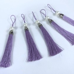 Lila Gümüş Kapaklı İncili Püskül 1 Adet Boy 12 Cm-KAPPUSKUL-29