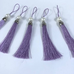 Lila Gümüş Kapaklı İncili Püskül 1 Adet Boy 12 Cm-KAPPUSKUL-29