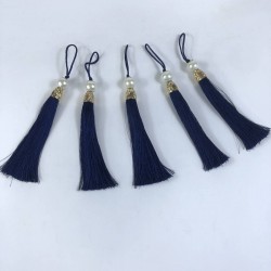 Lacivert Gold Kapaklı İncili Püskül 1 Adet Boy 12 Cm-KAPPUSKUL-3